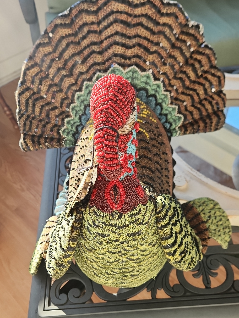 John Derian Large Embellished Turkey Thanksgiving Pillow